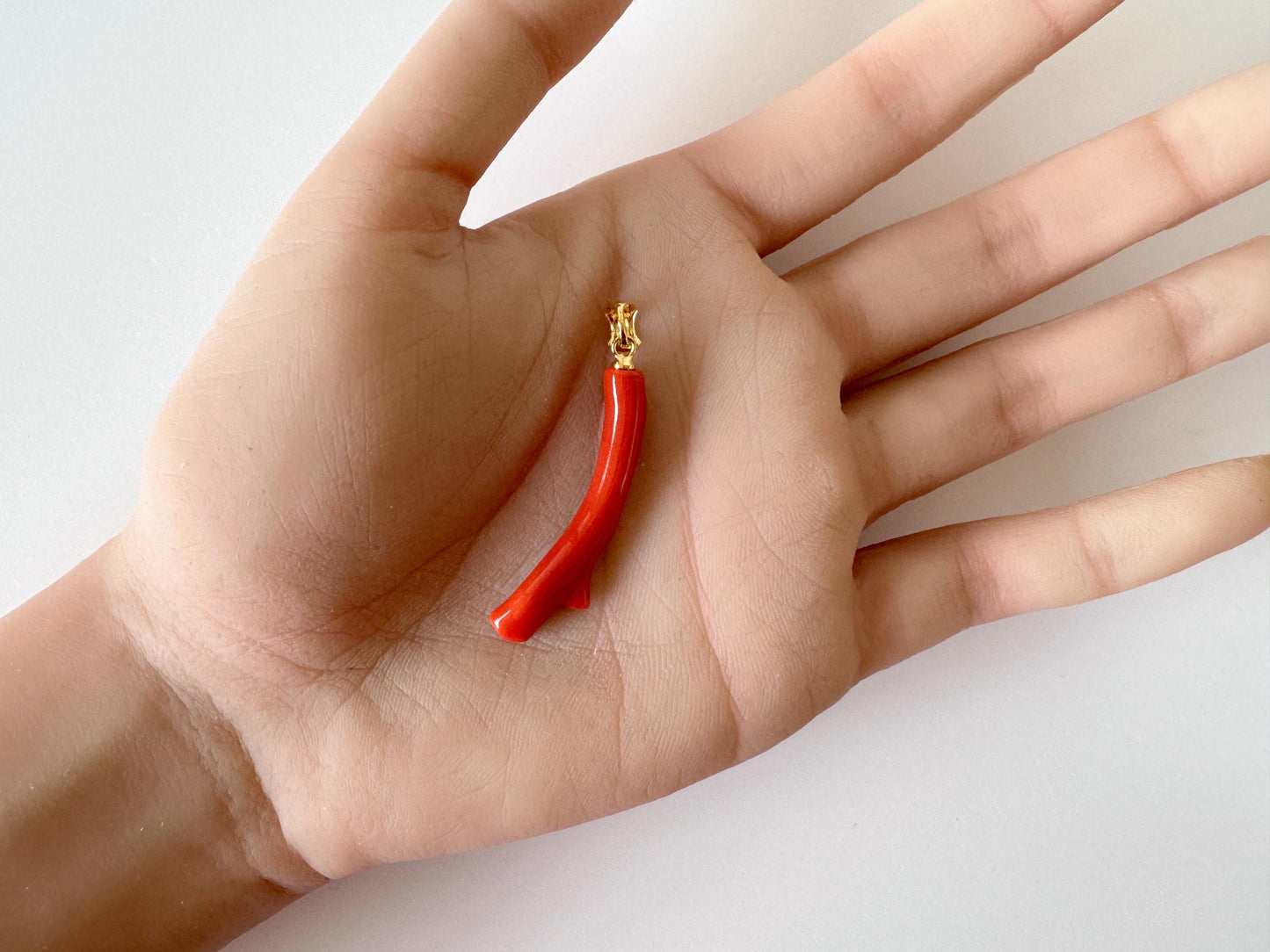Natural Momo Coral Branch Pendant: Gold-Plated Silver Bail, 35mm