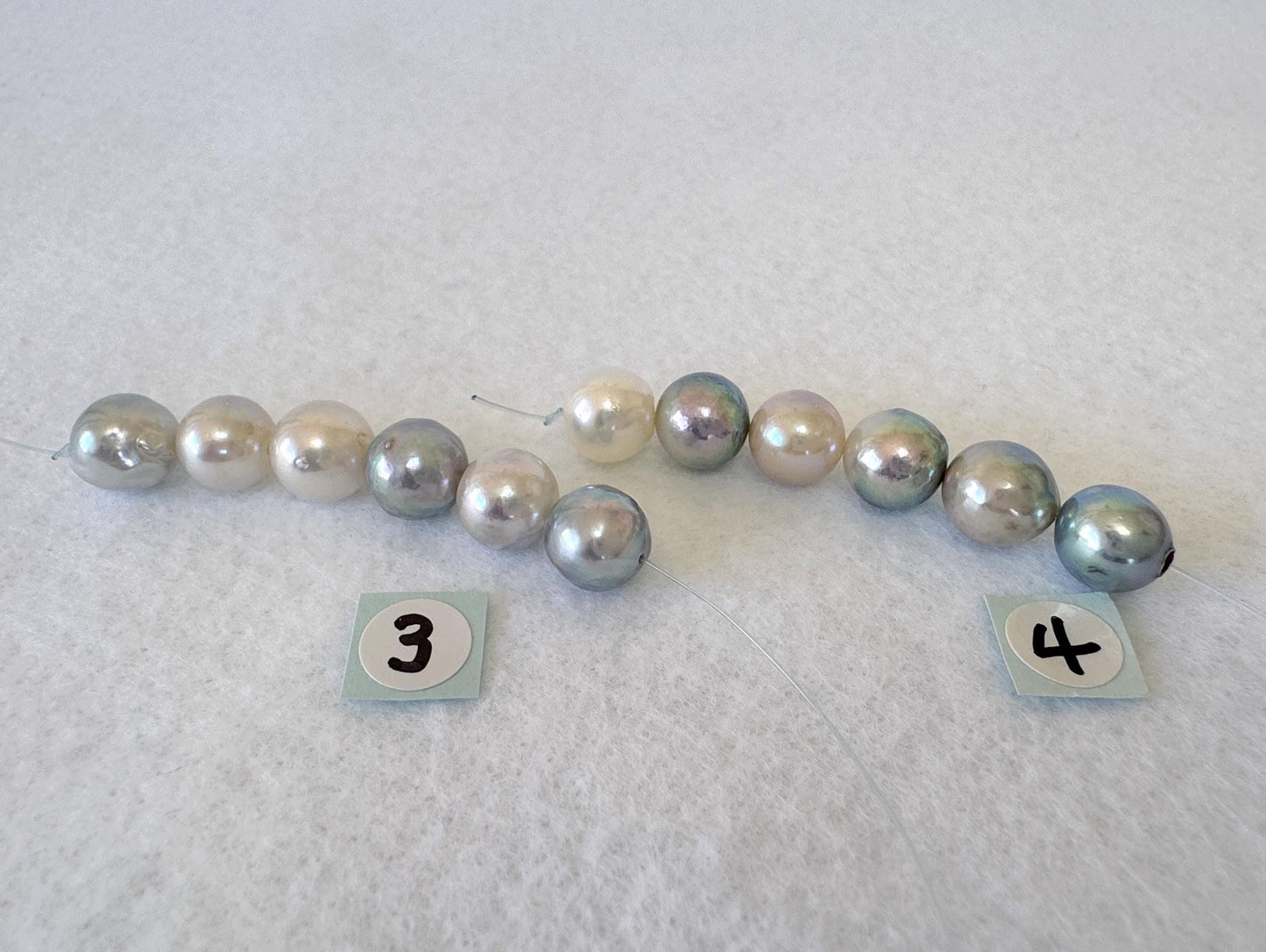 Japanese Natural blue/silver/white color Akoya Pearl Beads, 7.7-8.3mm, Mini Strand, Short Strand of 6 Pieces, Cultured in Sea Water