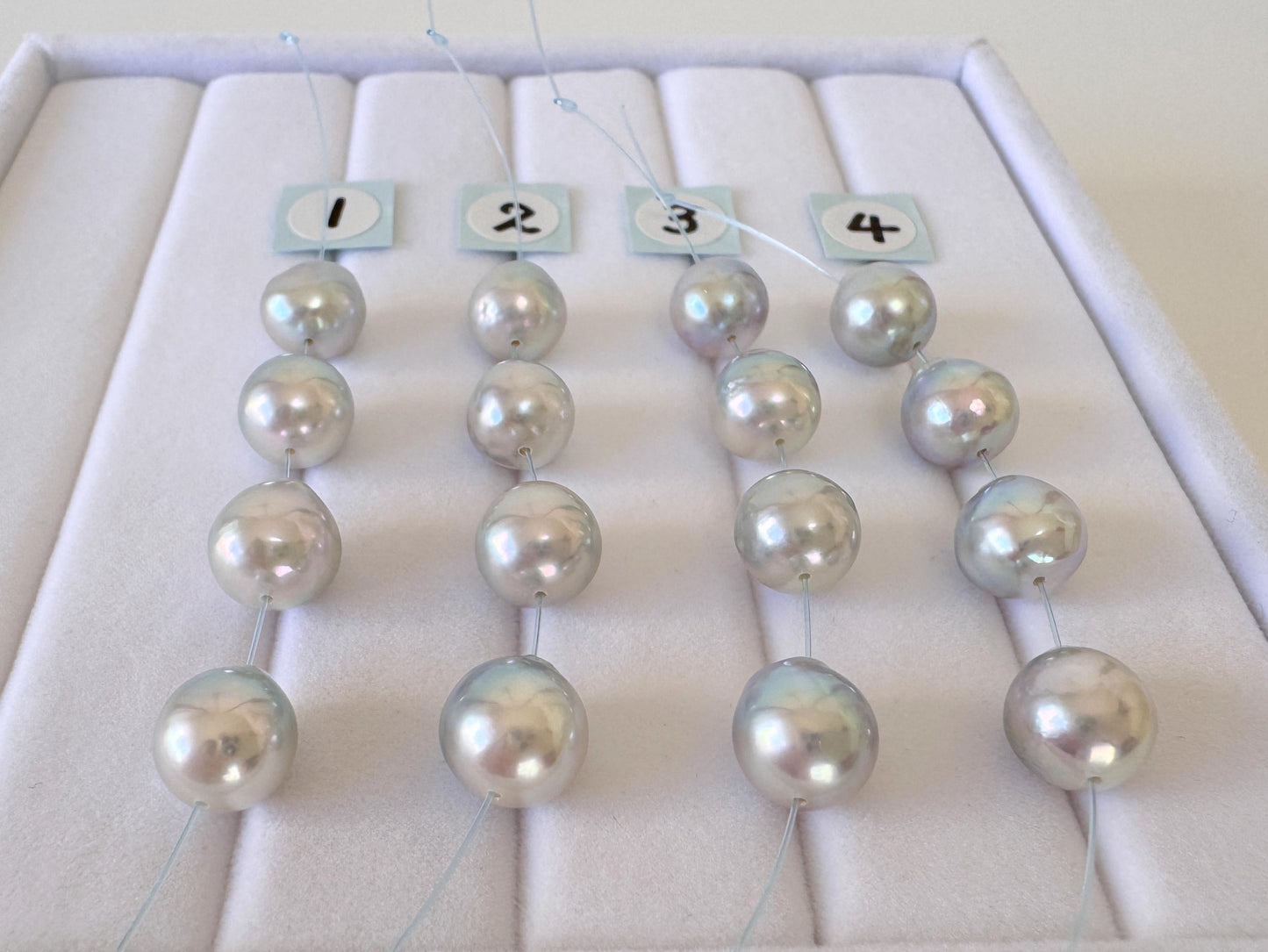 Japanese Akoya Pearl Beads: Natural Blue-Silver Cultured Pearls, Semi-Round Shape (7.5-8mm, Saltwater Mini Strand, 4 Pcs)