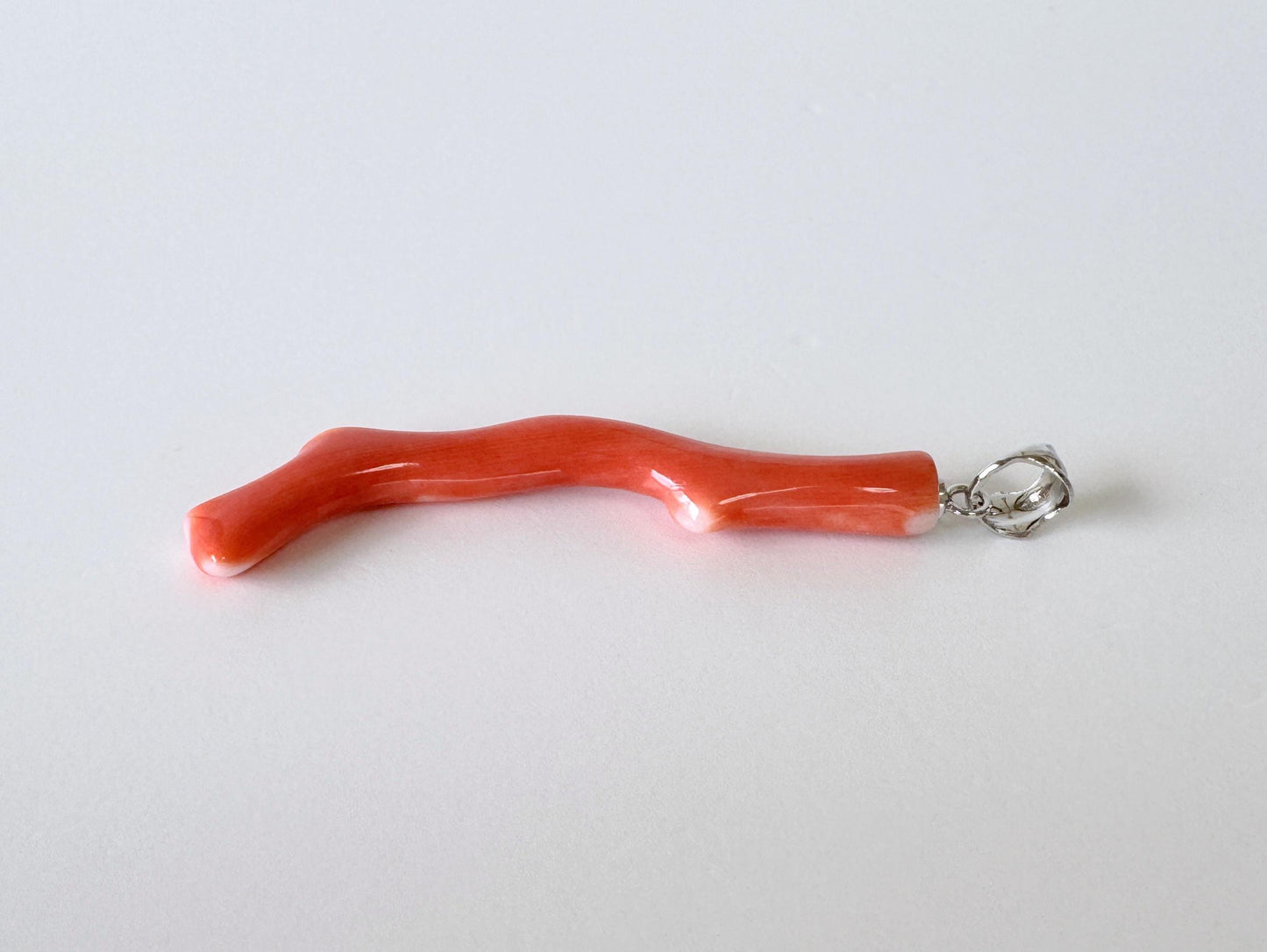 Momo Coral Branch Pendant Natural Jewelry, Japanese Orange Coral (46mm Length, Rhodium-Plated Silver Bail)