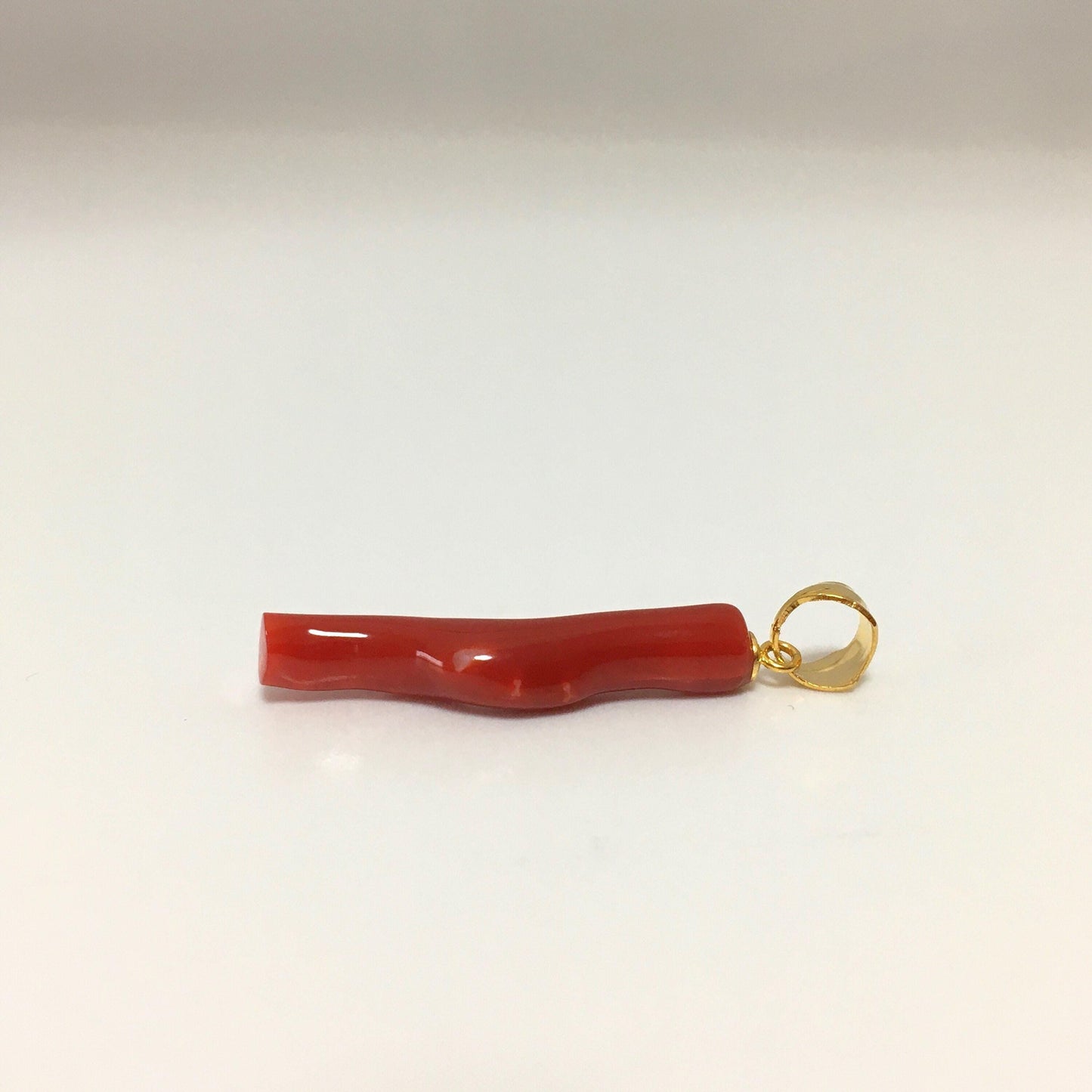 Natural  Red (Aka) Coral Branch Pendant, Oxblood, Natural Color Japanese Coral, Length 27mm, Silver bail (gold plated)