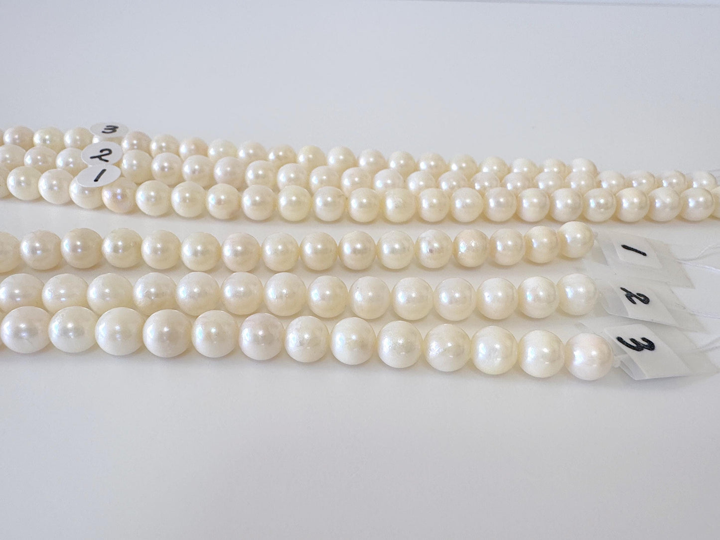 6.5-7mm Japanese White/Off-white Akoya Pearl Beads, Genuine Akoya Pearl, Full Strand, 40cm , 15.7", Cultured Salt water pearl