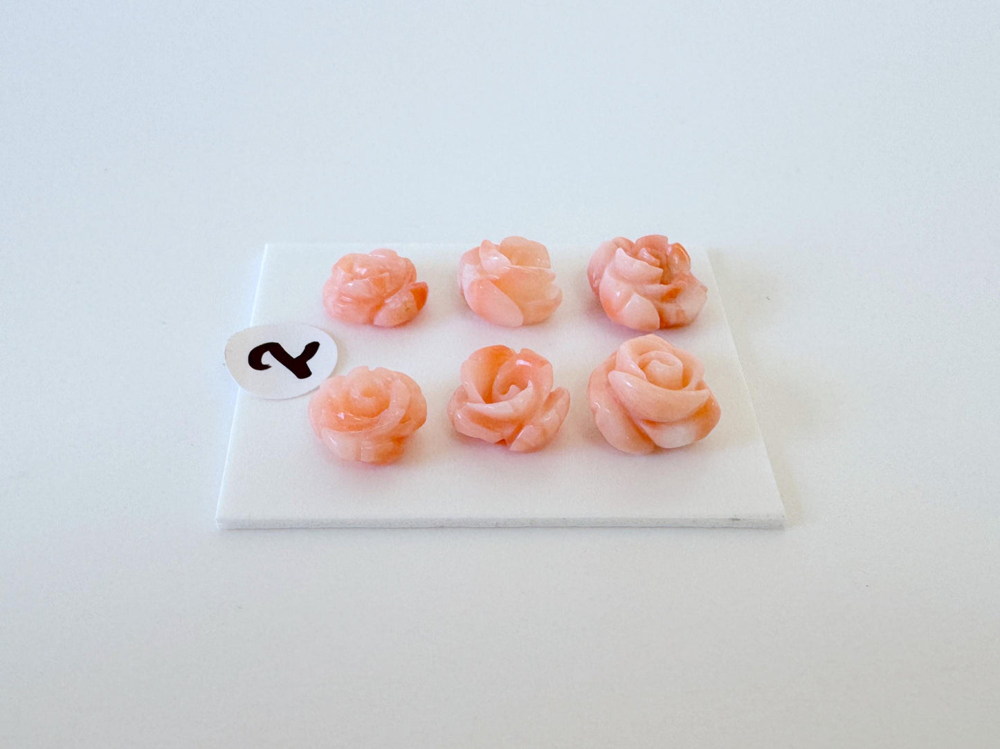 Pink Coral Rose Carvings Handmade Beads, Natural Deep Sea Coral (Value Priced Set, Drilled Holes, 6pcs 6.8-8.9mm)