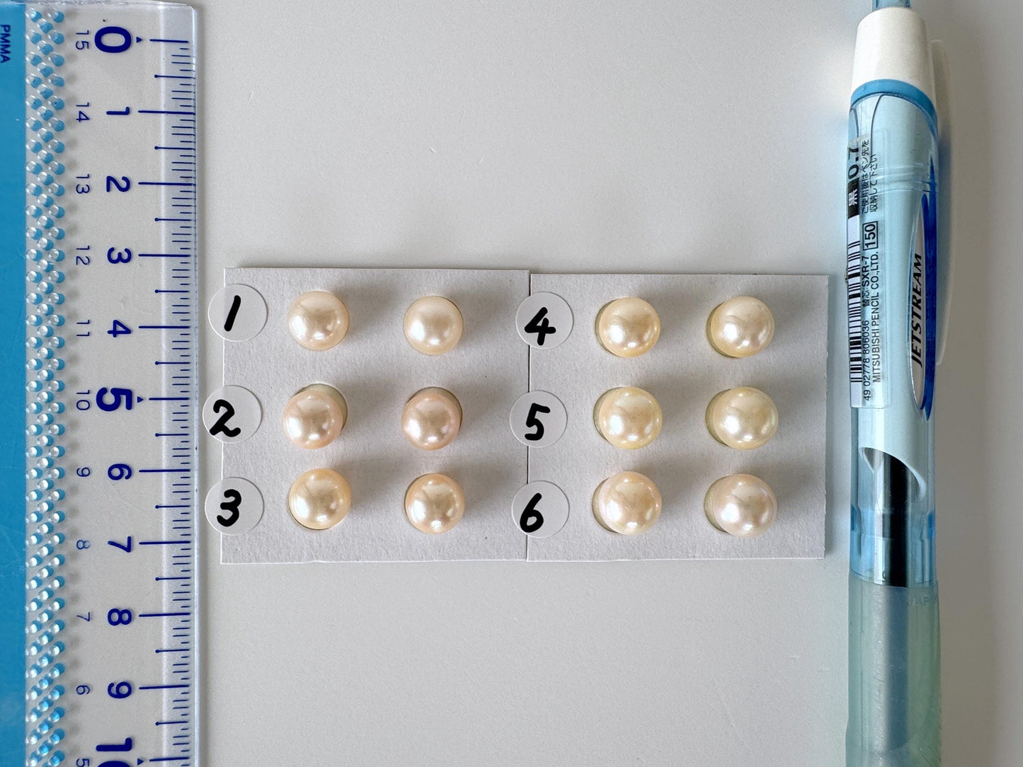 Japanese Cream White Akoya Pearl 8mm, Half-Drilled Round loose, Price per Pair, Value-priced  Salt water pearl, For Earrings