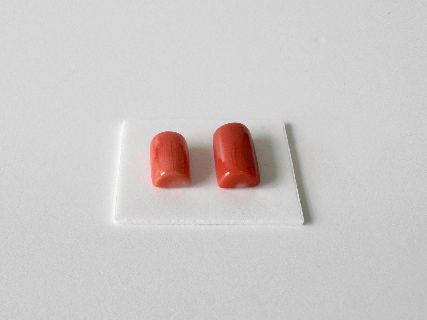Momo Coral D-Shaped Cabochons | Japanese Orange Gemstone | Half-Drilled 2 Pcs, 10.3X6mm & 8.3X5.6mm