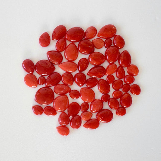 Red Mediterranean Coral Cabochons - Pear Shape Loose Stones - Natural Color, Jewelry Crafting, 56pcs Value Priced Pack