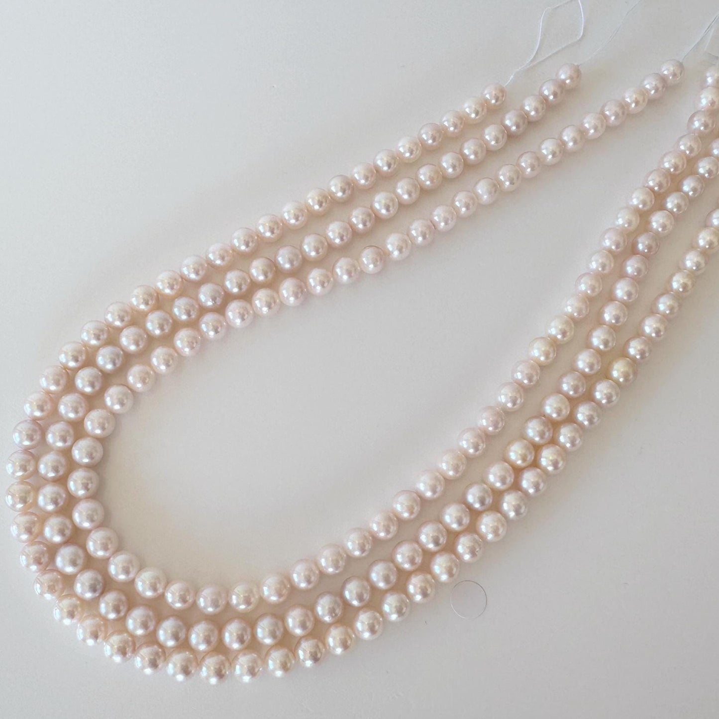 Japanese Akoya Pearl Strand: 6.5-7mm White Pink Cultured Saltwater Pearls, Full Strand | Genuine Beads, Craft Supplies | 40cm Length