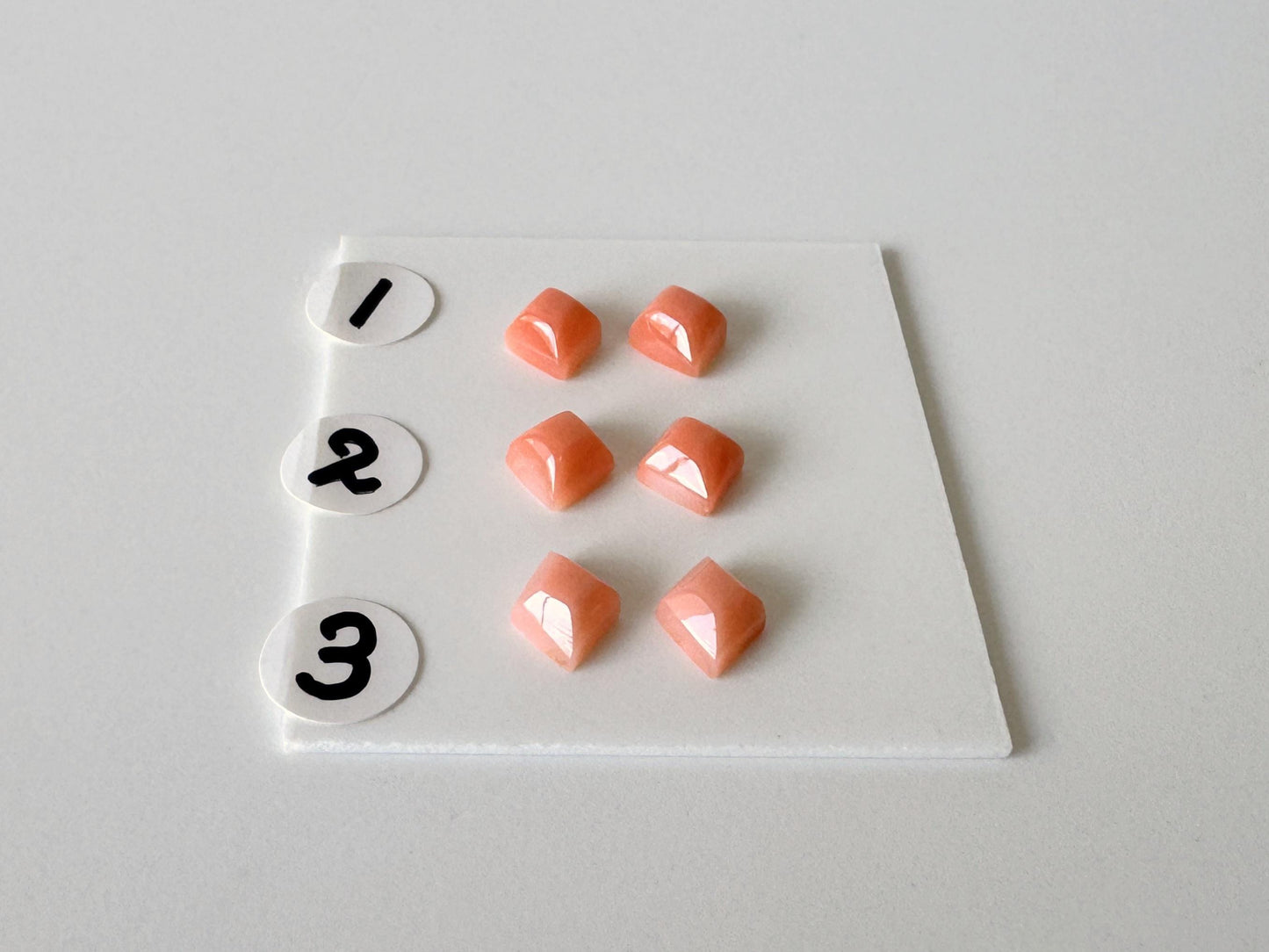 Deep Sea Coral Rhombus Cabochon | Pink-Orange Tone | Back Hole | 6.5-7X5.5-6mm Pair | Jewelry Supplies