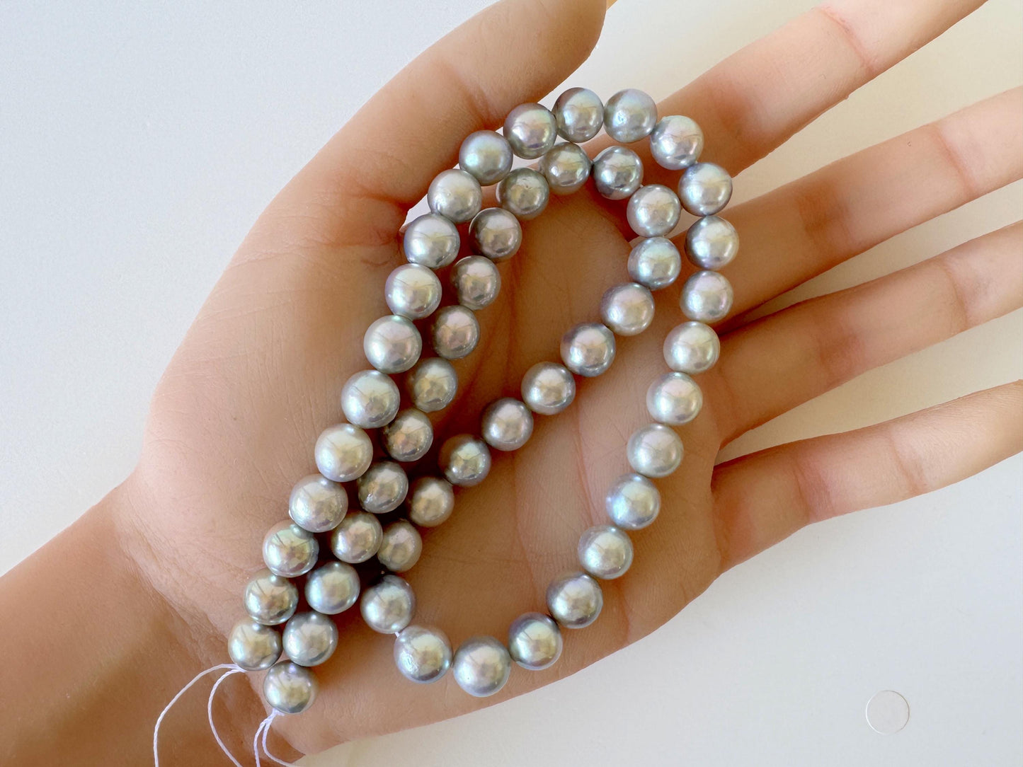 Japanese Akoya Pearl Strand: Natural Blue Silver 8-8.5mm Beads, Cultured Saltwater Pearls | Full 40cm Length, Jewelry Supplies