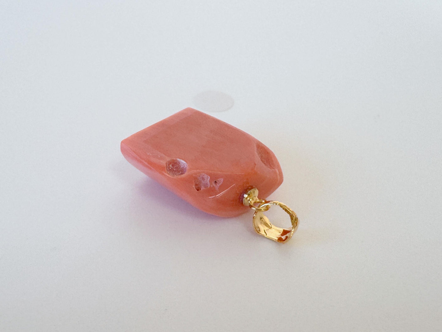 Natural Momo Coral Pendant: Japanese Pink Orange Coral, Gold-Plated Silver Bail