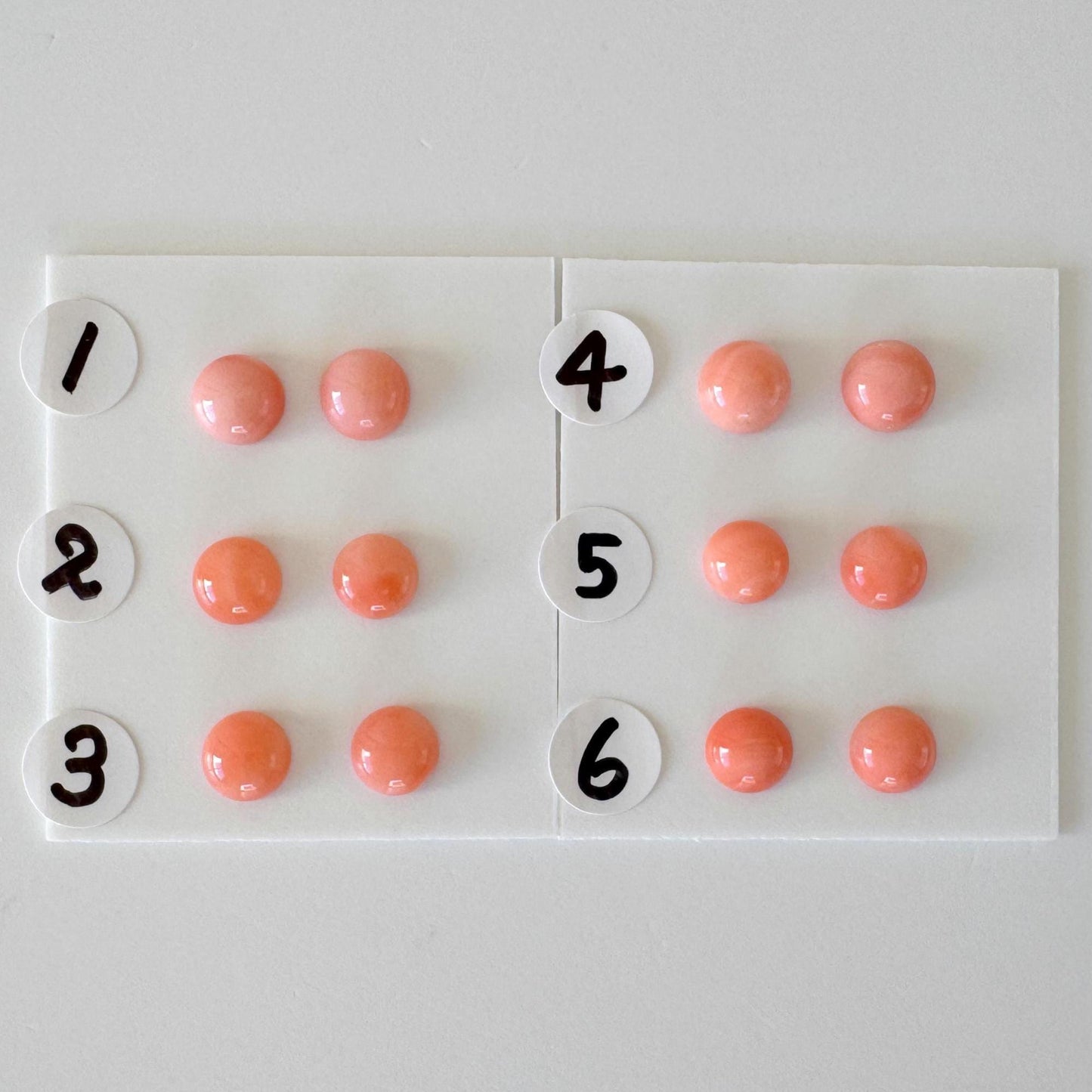 Deep Sea Coral Round Cabochons - Natural Pink Orange Pair, 5.8-6mm Half Drilled