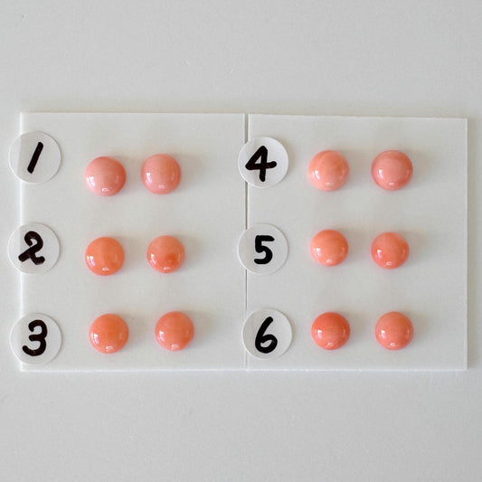 Deep Sea Coral Round Cabochons - Natural Pink Orange Pair, 5.8-6mm Half Drilled