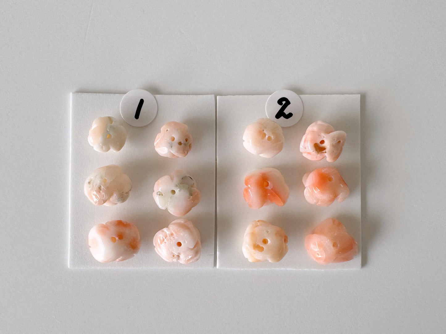 Mix set of 6 pcs of Natural Pink Deep Sea Coral Rose Carvings 7.5-10mm, Natural color, Value priced for reason of defects / Irregular shapes