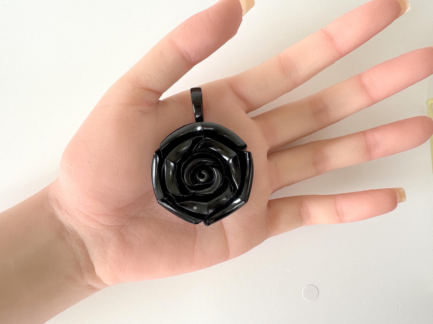 Jet Rose Carving Pendant, 40mm Diameter Rose, Price per Piece