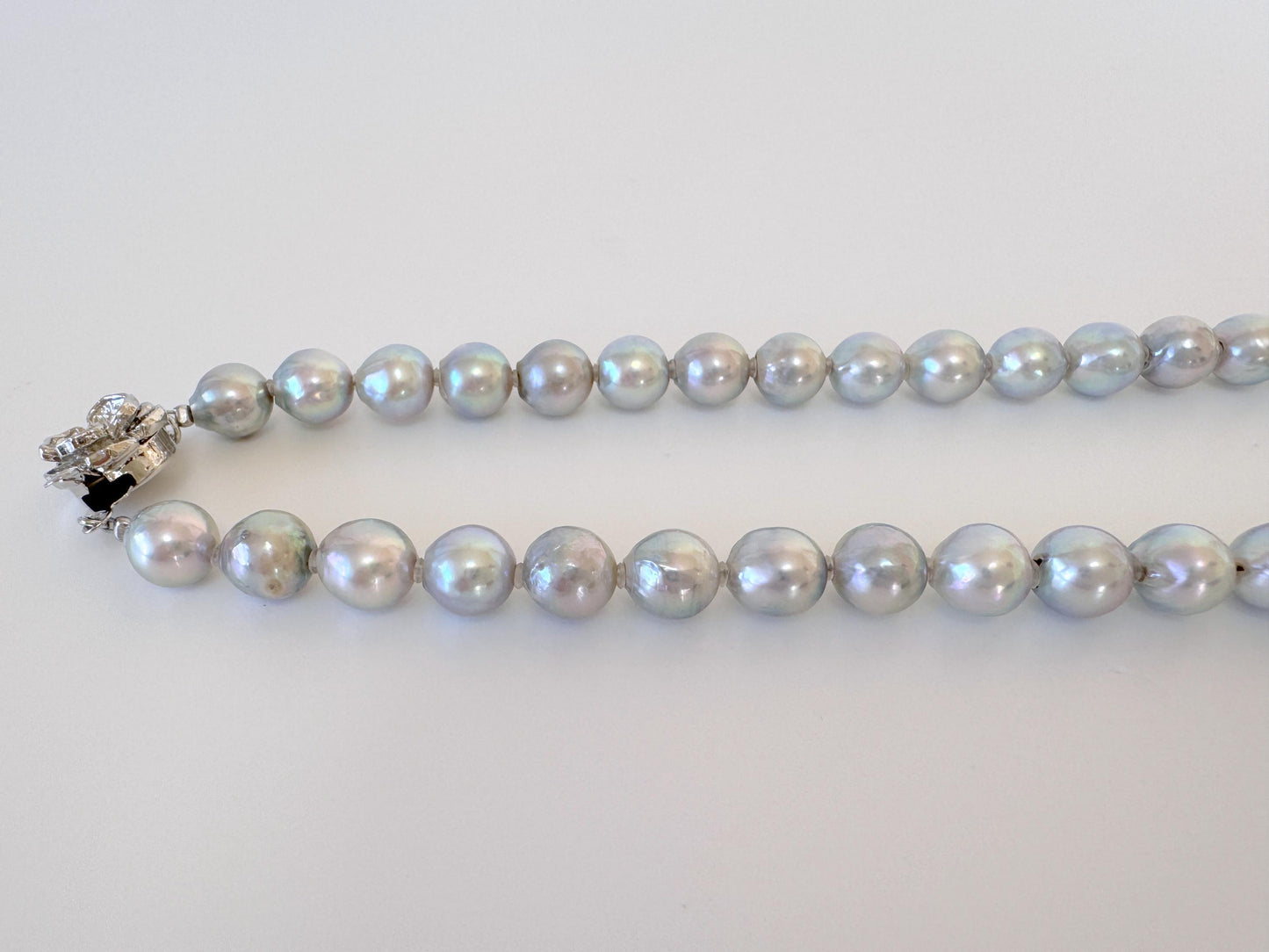 Japanese Akoya Pearl Necklace - Natural Blue Silver, 7.5-8mm