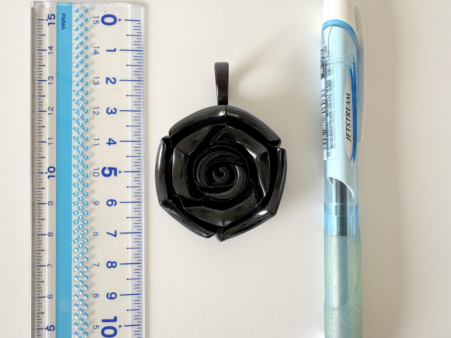 Jet Rose Carving Pendant, 40mm Diameter Rose, Price per Piece