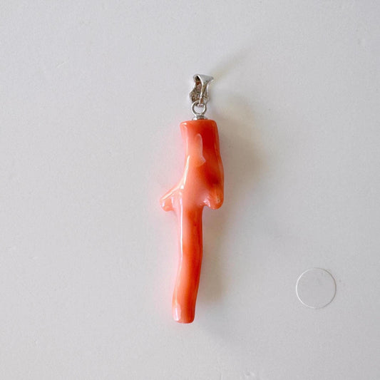 Natural Deep Sea Coral Branch Pendant, 38mm, Natural Ornge/Pink color coral branch pendant, Silver (Rhodium-Plated) bail