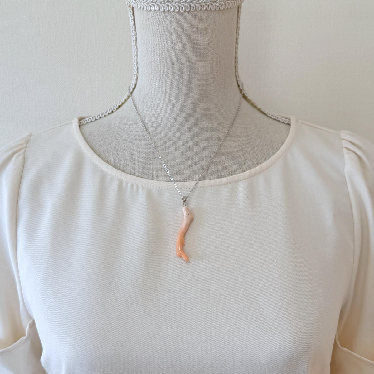 Coral Branch Pendant - Natural Deep Sea Coral Jewelry - Pink / White Branch, Rhodium-Plated Silver Bail, 50mm Length