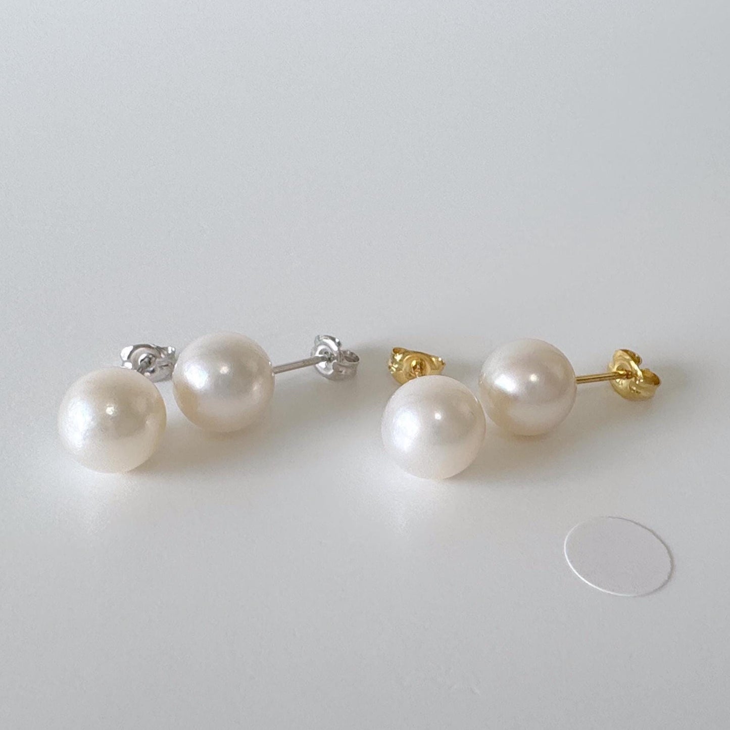 Japanese White Akoya Pearl Stud Earrings, 8.5mm, Silver 925 Post/Ear Nuts, Genuine Akoya Pearl, Salt water cultured pearl