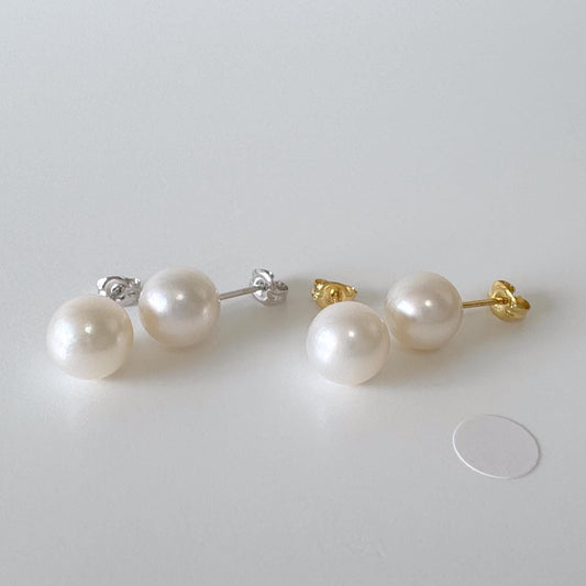 Japanese White Akoya Pearl Stud Earrings, 8.5mm, Silver 925 Post/Ear Nuts, Genuine Akoya Pearl, Salt water cultured pearl