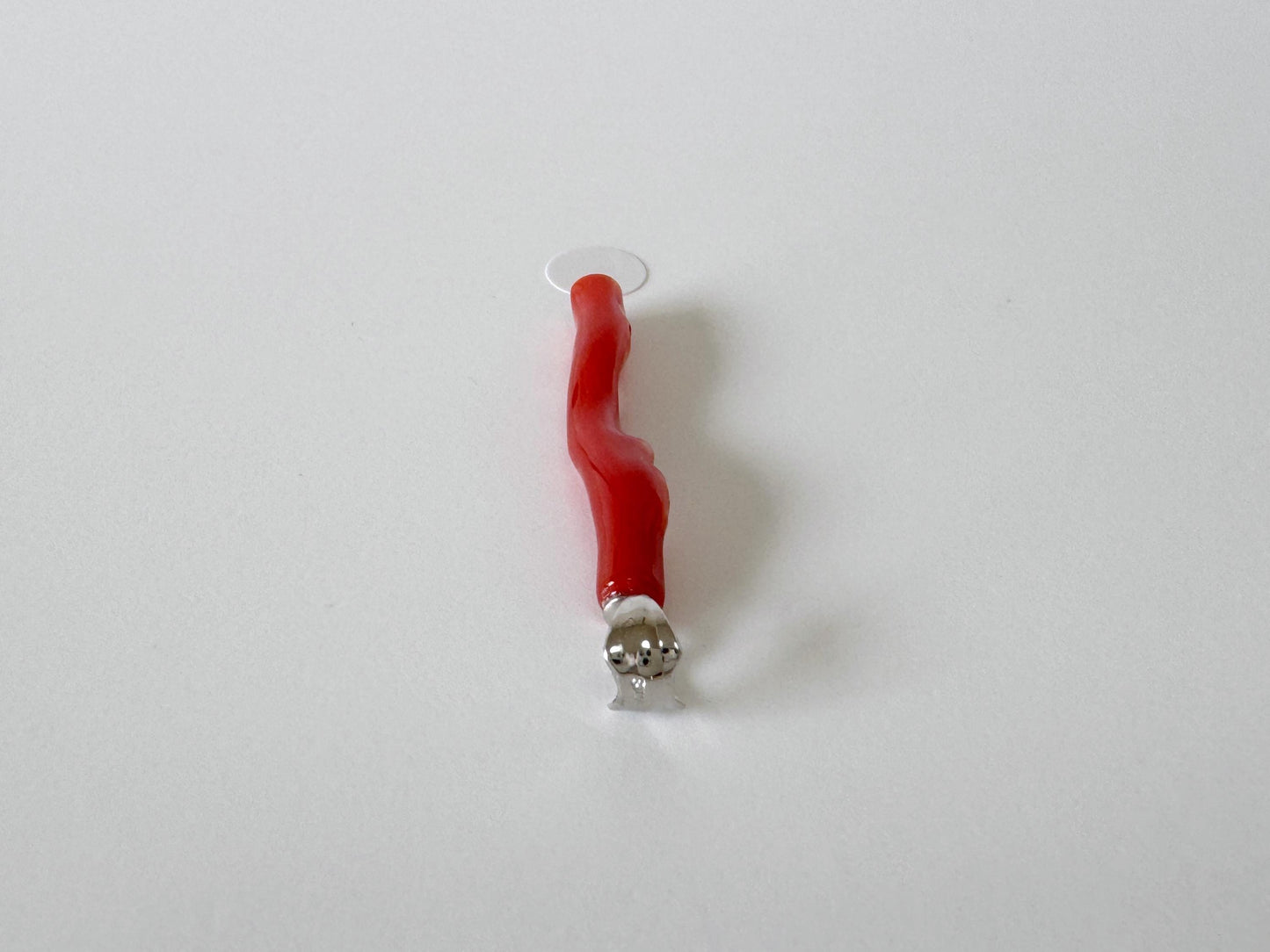 Natural Red (Aka) Coral Branch Pendant, Natural Color Japanese Coral, Length 31mm, Silver bail (rhodium plated)