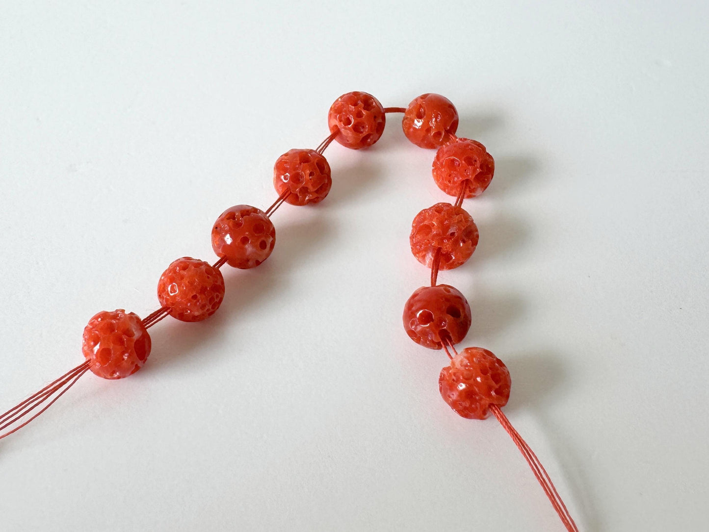 Natural Coral Short Strand | Aka Beads | Japanese Red - 6-6.9mm, 5.8cm Length, Genuine Undyed
