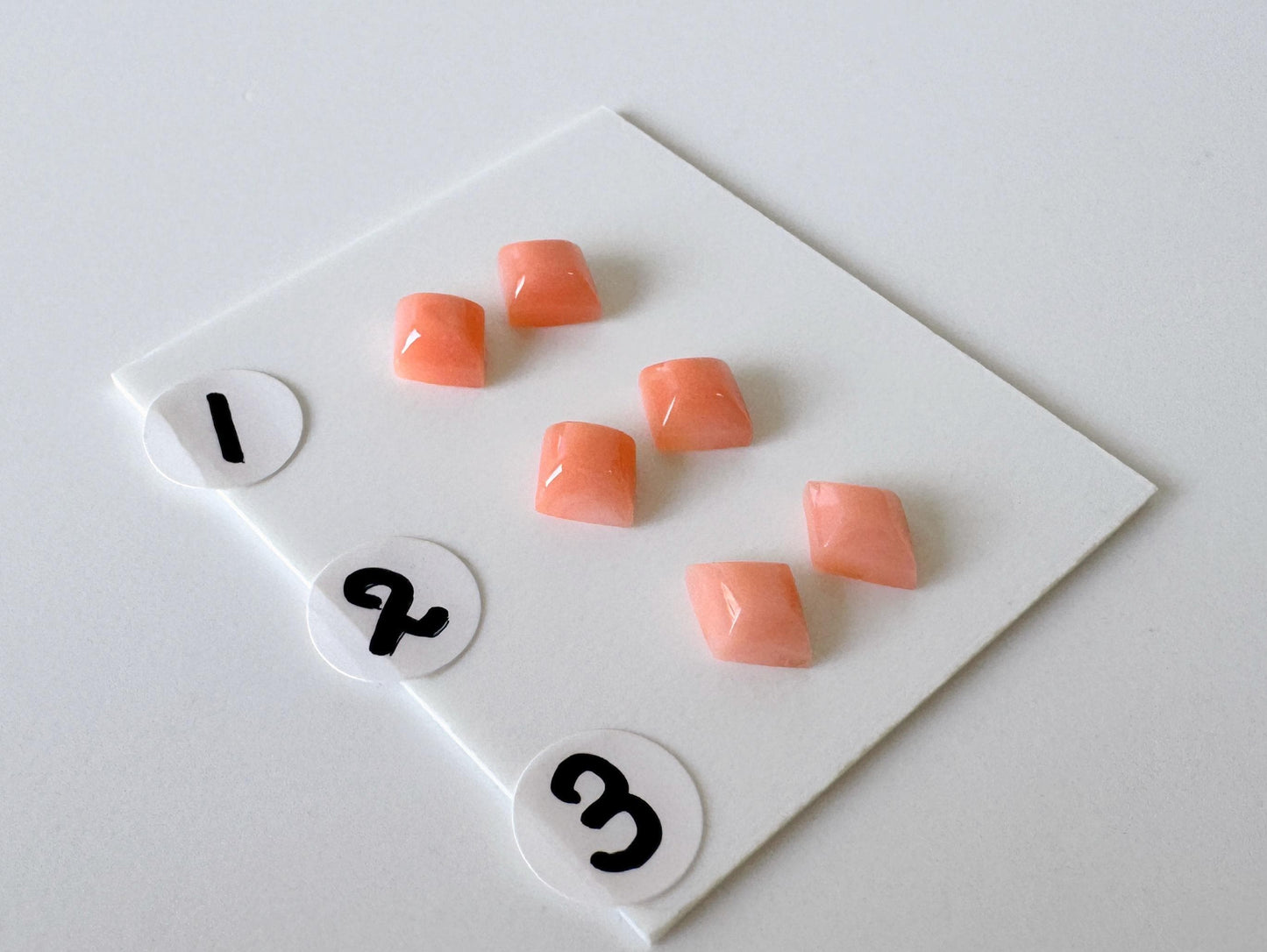 Deep Sea Coral Rhombus Cabochon | Pink-Orange Tone | Back Hole | 6.5-7X5.5-6mm Pair | Jewelry Supplies