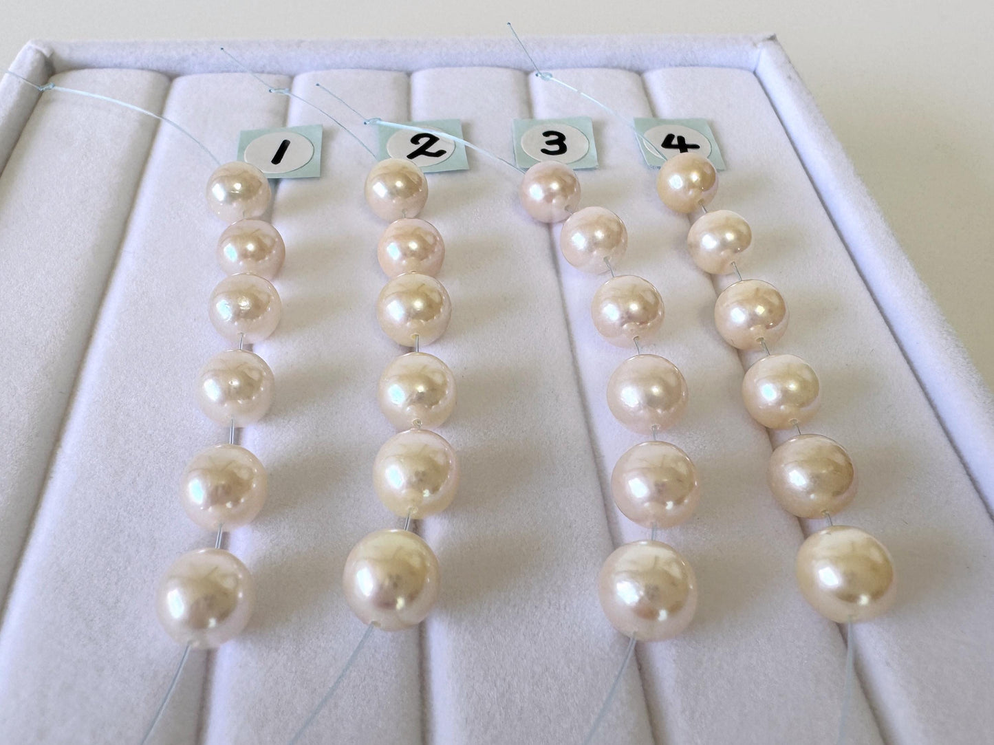 Akoya Pearl Beads Japanese Cultured, White Pink Overtone (Round 6.5-7mm, Saltwater, Mini Strand, 6 Pieces)