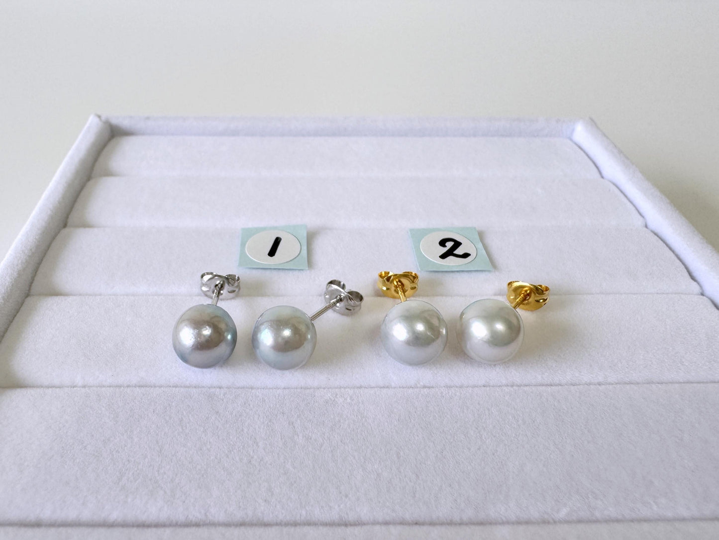 Japanese Akoya Pearl Stud Earrings, Natural Blue/Silver (7-7.5mm, Silver925 Posts, Saltwater Cultured)