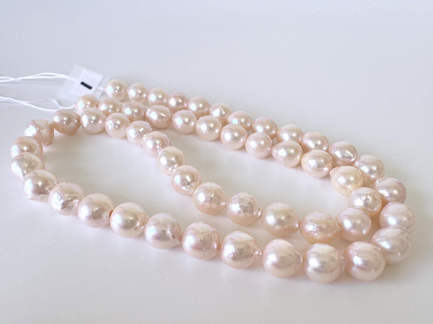 Japanese Akoya Pearl Strand 7-7.5mm Baroque Beads, White Pink Overtone (40cm + 2pcs, Saltwater Cultured)