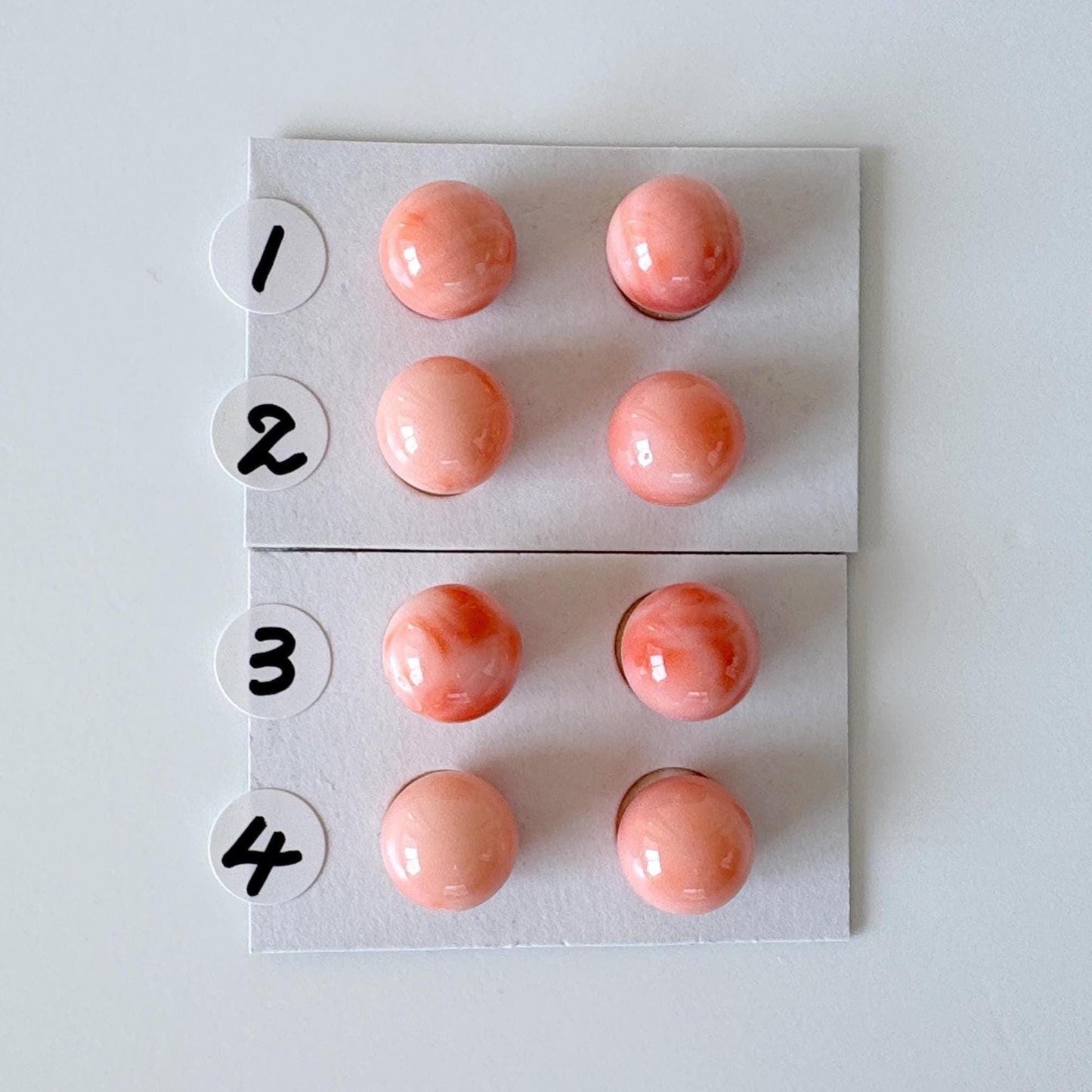9-9.5mm Half Drilled Natural Deep Sea Coral Round Loose, Pink/Orange coral, for earring sets, natural color, price per pair