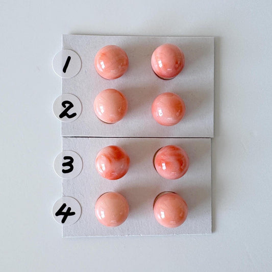 9-9.5mm Half Drilled Natural Deep Sea Coral Round Loose, Pink/Orange coral, for earring sets, natural color, price per pair