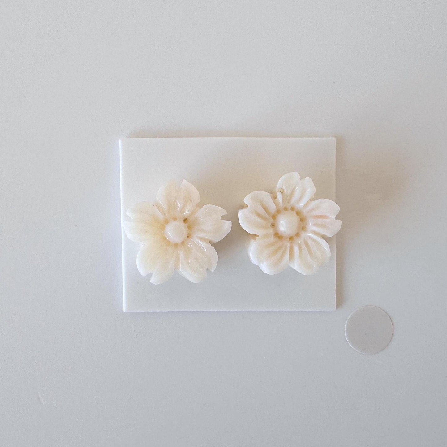 Natural Coral Carving - White Cherry Blossom, 15.5mm Sakura Pair