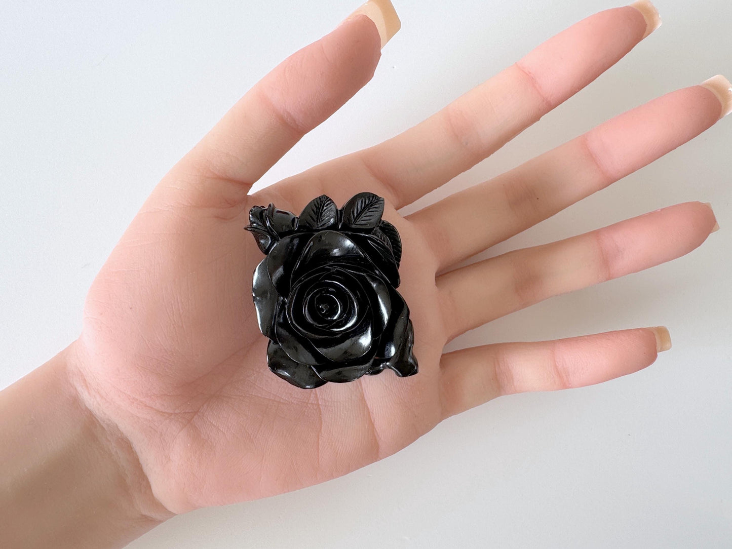 Jet Rose Carving Pendant/Brooch, 42x35mm, Silver, Unused vintage
