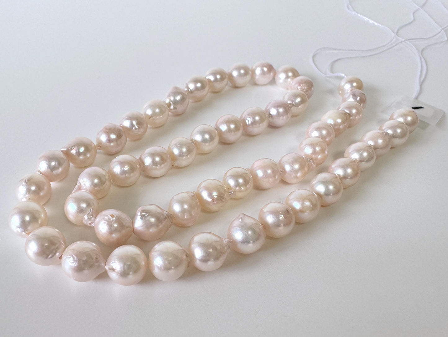 Japanese Akoya Pearl Strand 7-7.5mm Baroque Beads, White Pink Overtone (40cm + 5pcs, Saltwater Cultured)