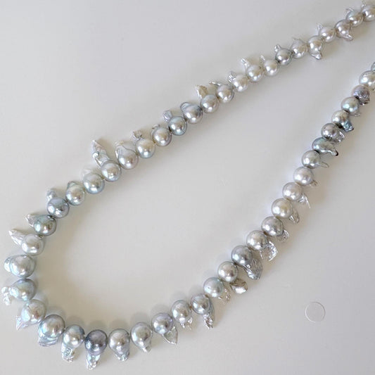 7-9mm Japanese Akoya Pearl Baroque Beads, Natural blue/silver color pearl, Genuine Akoya Pearl, Full Strand, 42cm ,16.5", Salt water pearl