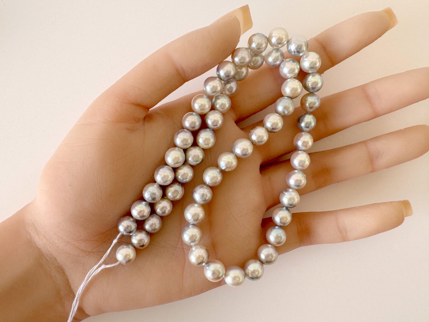 Japanese Akoya Pearl Strand: 7.5-8mm Natural Blue Silver, Full Strand | Cultured Saltwater Pearls, 15.7in Length
