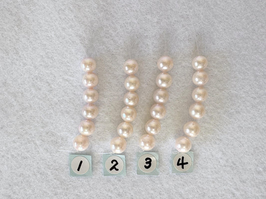 Japanese White/Pink Akoya Pearl Beads, 6.5-7mm, Mini Strand, Short Strand, 6 Pieces, Genuine Akoya Pearl, Cultured in Sea Water