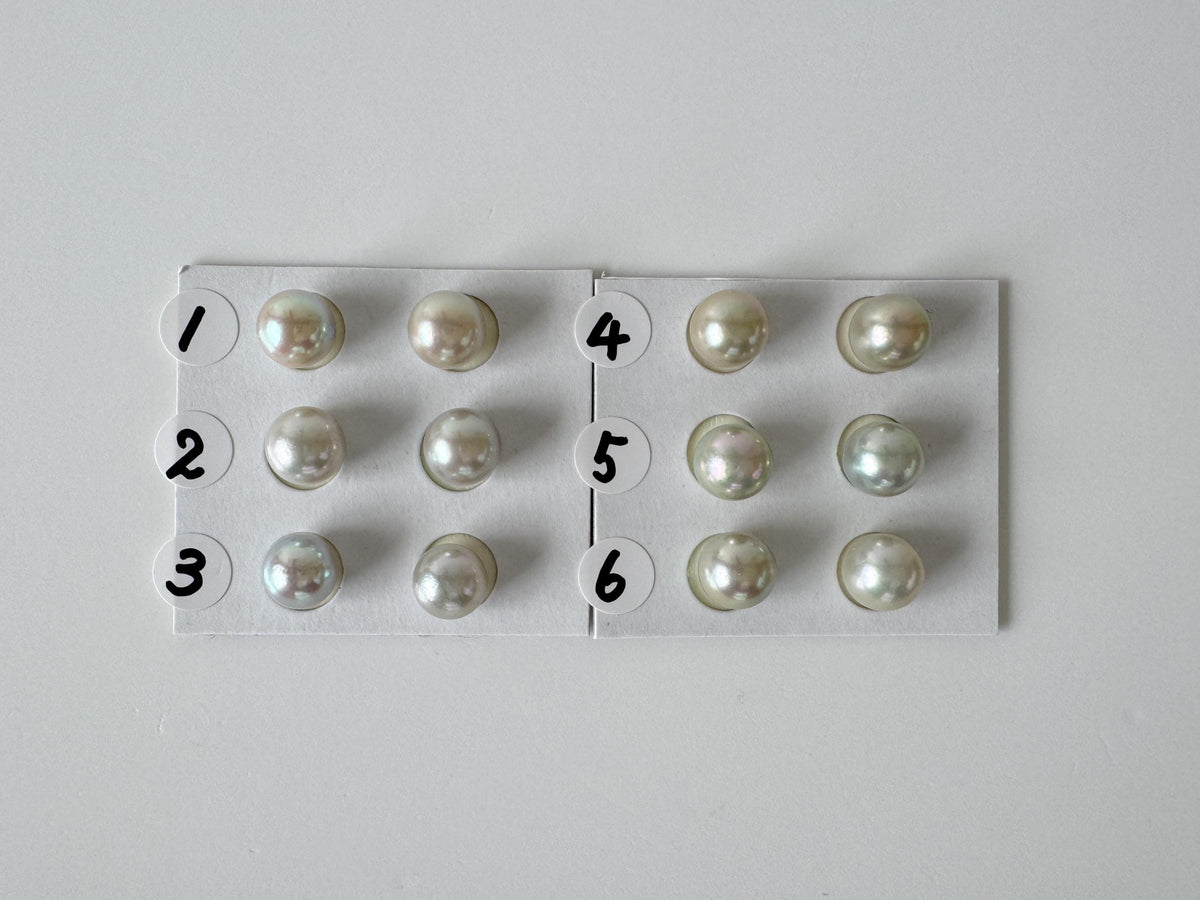 Japanese Blue/Silver (Cobalt Treated) Akoya Pearl 7.5-8mm, Half-Drilled loose, Price per pair, Salt water pearl