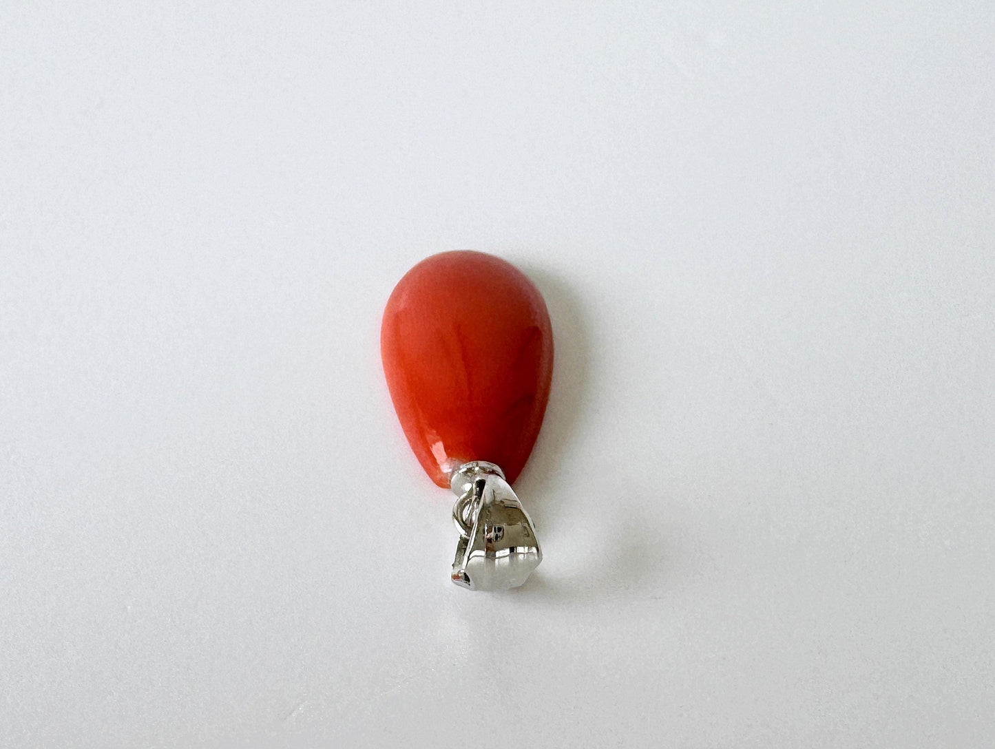 Orange Momo Coral Pendant - Natural Pear Shaped Coral Jewelry - Silver Bail (Rhodium-Plated), Genuine Material, 18x10.4mm