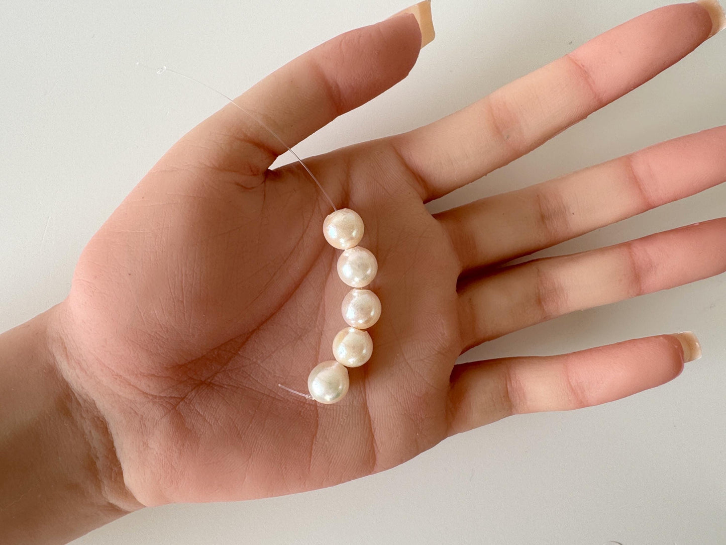 Japanese Cream White Akoya Pearl Beads, 9-9.5mm (Imperfect), Mini Strand, Short Strand, 5 Pieces, Genuine Akoya Pearl, Cultured in Sea Water