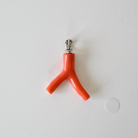 Natural Deep Sea Coral Branch Pendant, 25mm, Natural Ornge/Pink color coral branch pendant, Silver (Rhodium-Plated) bail