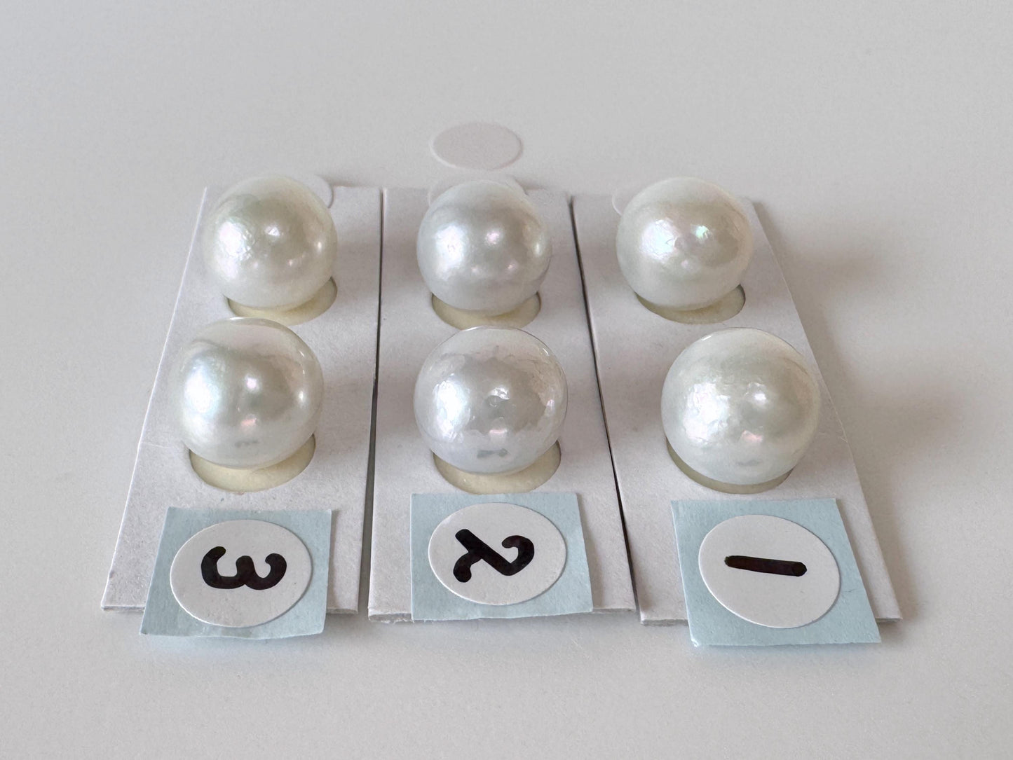 9.5mm Japanese Akoya Pearl Pair: Natural Light Blue Color, Half-Drilled