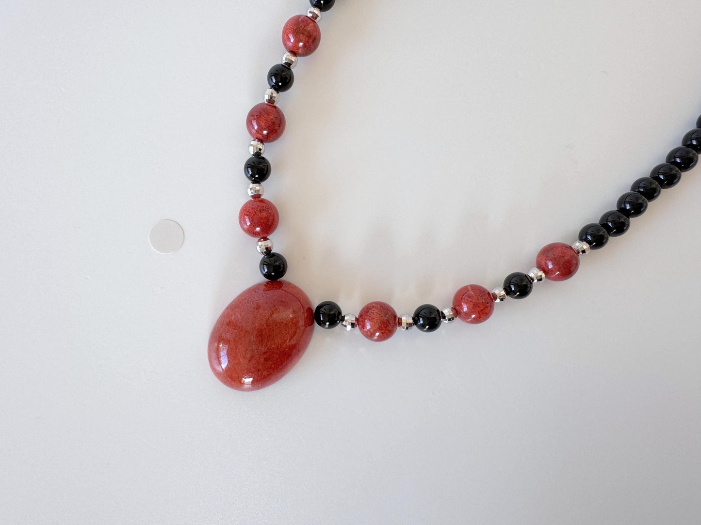 Onyx, Sponge Coral Necklace, Brass Hook & Adjuster