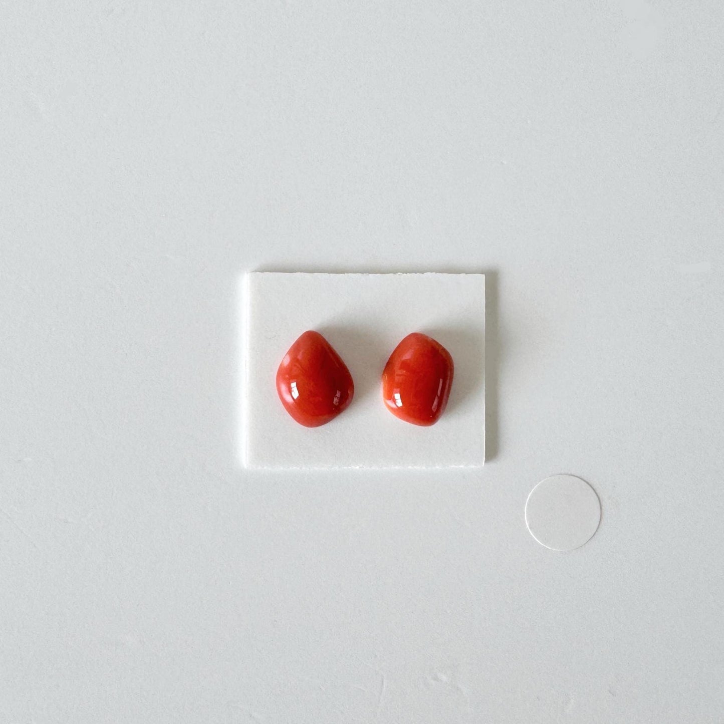 Momo Coral, Japanese Orange Cabochon | Loose 2 Pcs | Half-Drilled Back Hole, Flat-Back, 8.6-8.8mm X 7.1-8.1mm