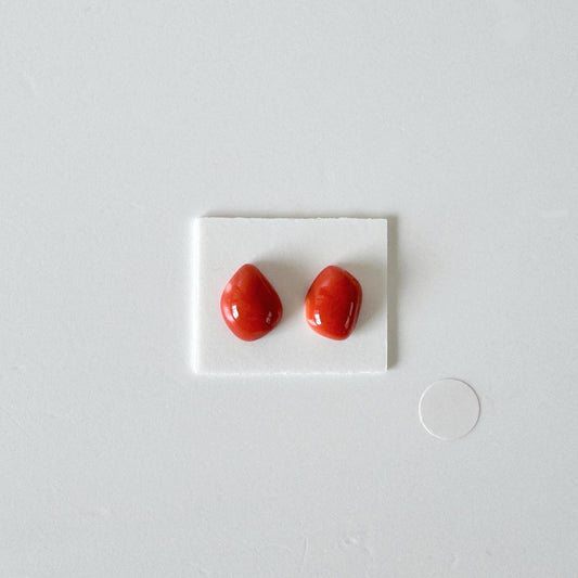Momo Coral, Japanese Orange Cabochon | Loose 2 Pcs | Half-Drilled Back Hole, Flat-Back, 8.6-8.8mm X 7.1-8.1mm