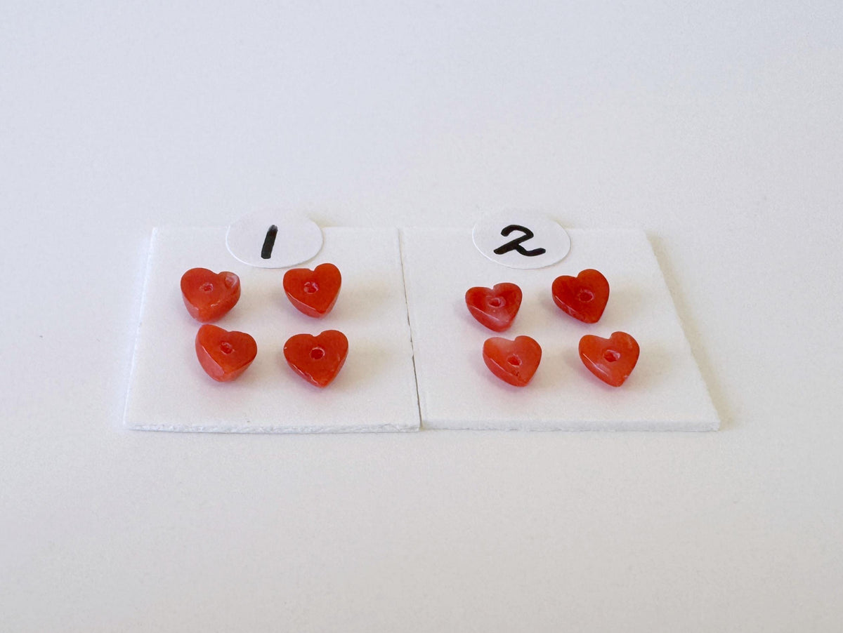 Natural Japanese red(Aka) coral tiny heart shape cabochon with half-drilled hole at back, Natural Color, Price per set of 4 pcs