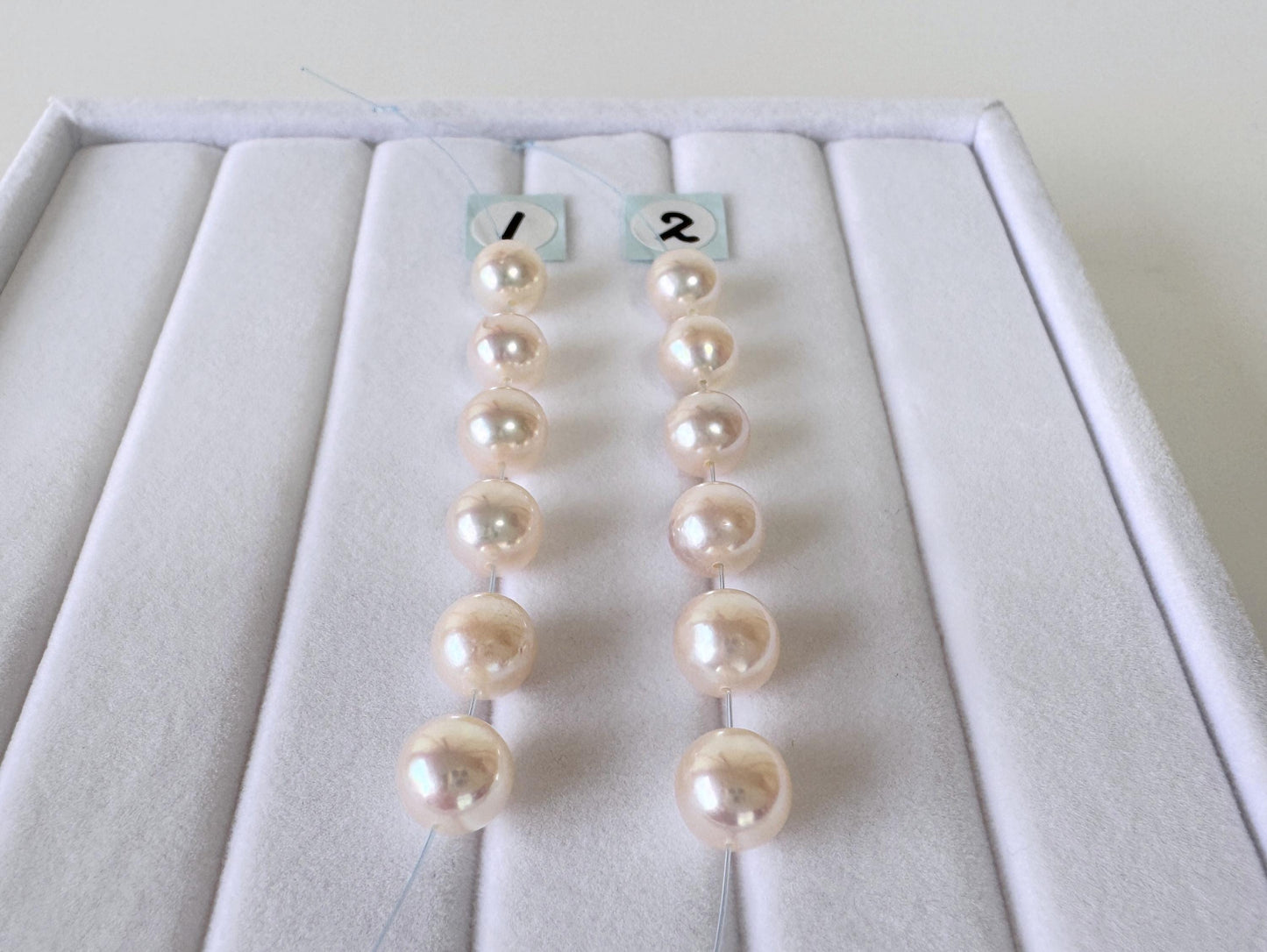 Japanese White/Pink Akoya Pearl Beads, 6.5-7mm, Mini Strand, Short Strand, 6 Pieces, Genuine Akoya Pearl, Cultured in Sea Water