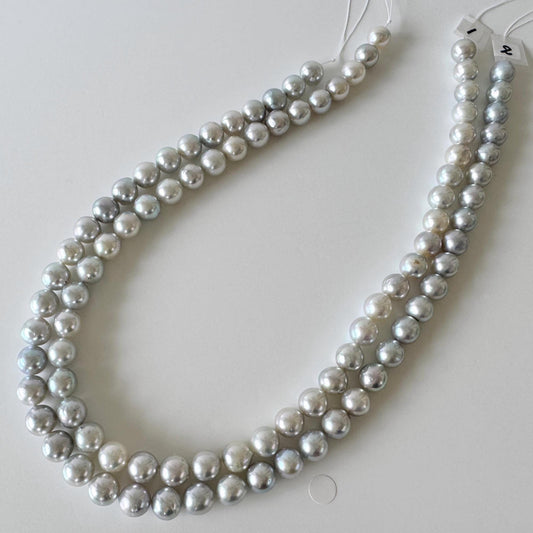Japanese Akoya Pearl Beads: Natural Blue Silver, 8.5-9mm, Full Strand 40cm | Genuine Saltwater Pearls, Jewelry Supplies