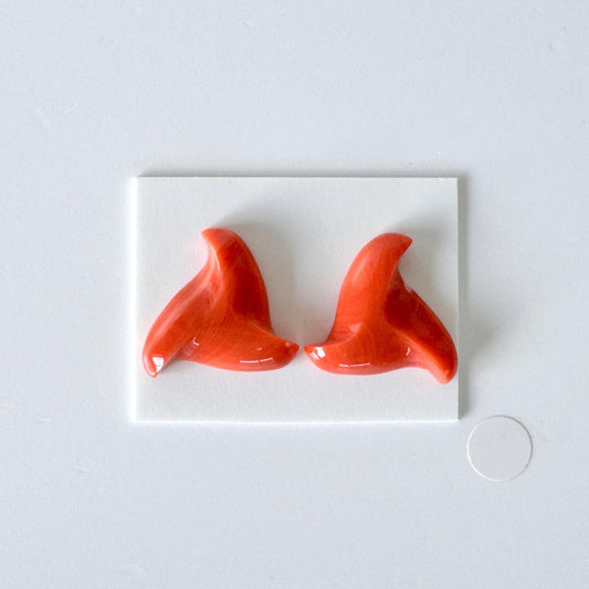 Momo Coral Loose | Unique Carved Pair | Natural Orange | 18X18.5mm | Back Hole Jewelry Supplies